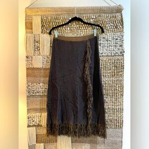 🤎💙 NWT J Crew brown & navy fringed wrap sweater midi skirt sz XS